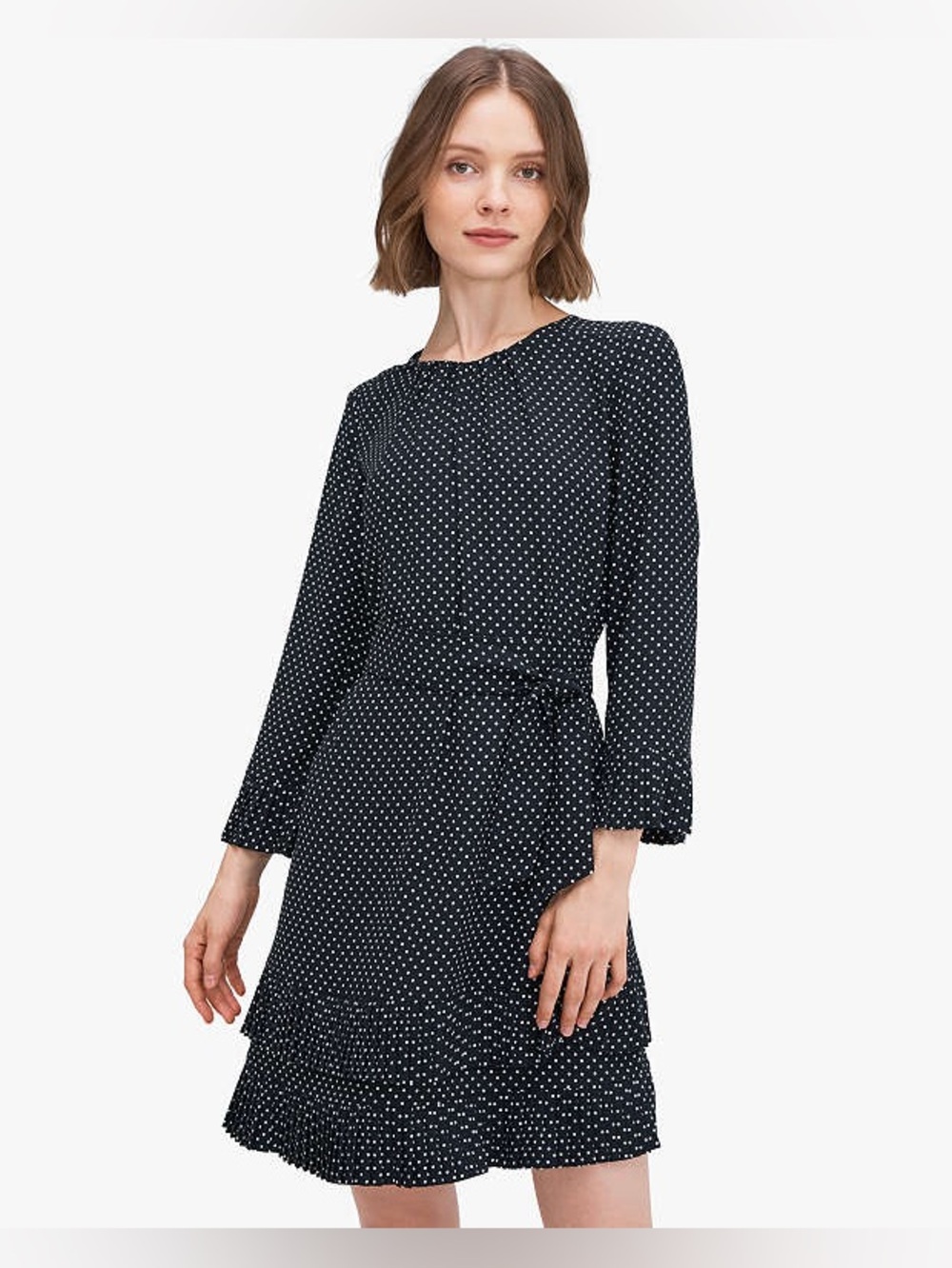 Kate Spade Dainty Dot Pleated Hem Dress Black White Classic Preppy Chic Coquette